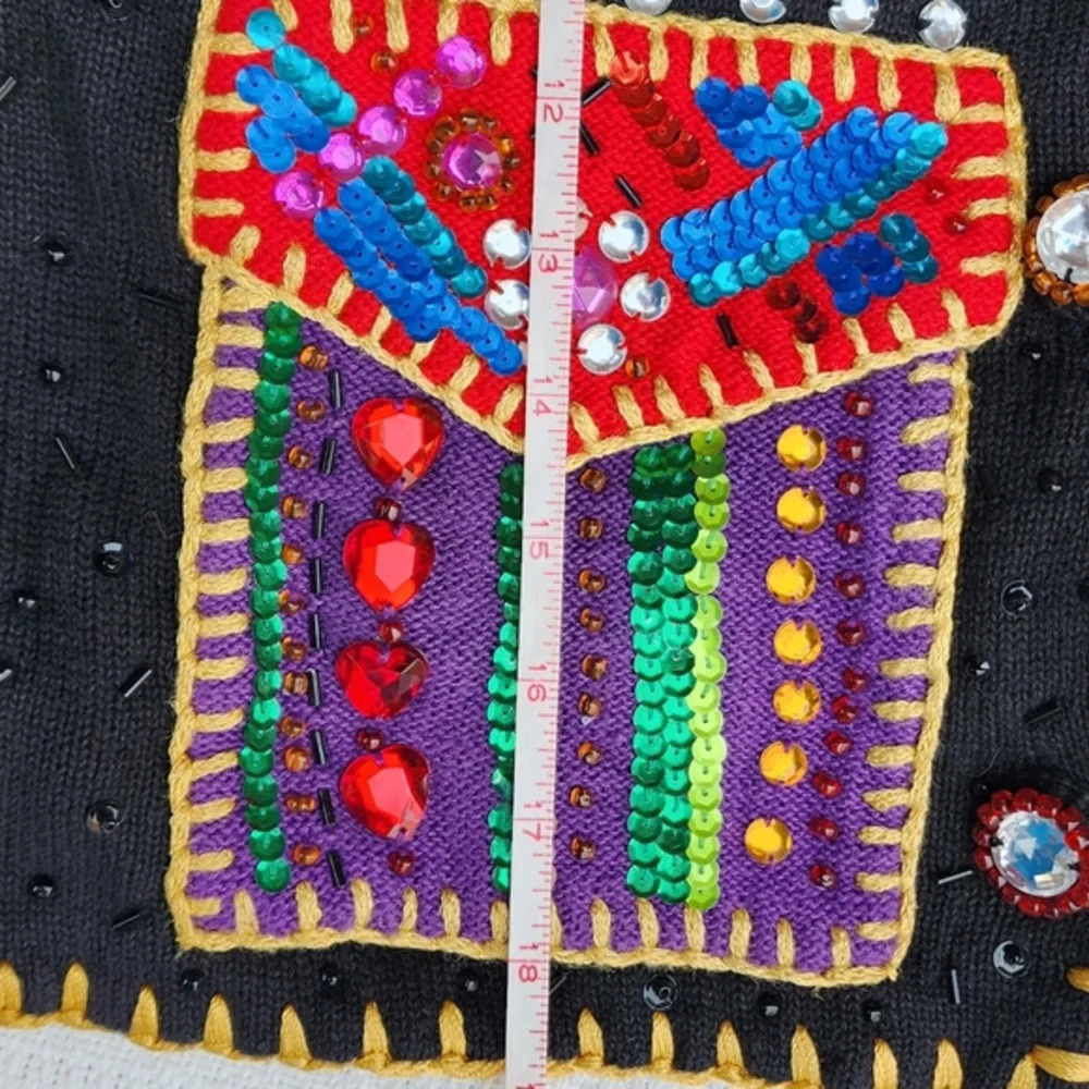 Michael Simon 90s Rare Festival HolidayVintage Bedecked vest - Picture 9 of 10